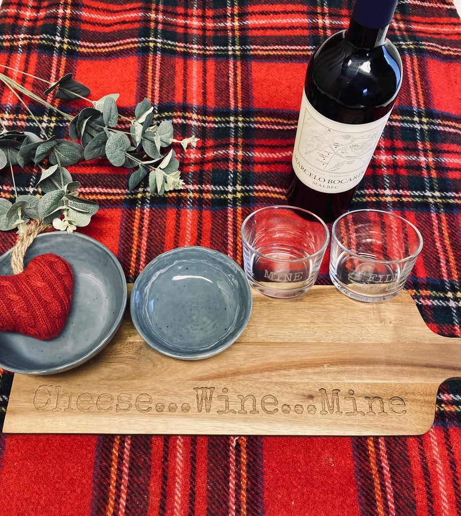 Laser Engraved Cheese and Wine Grazing Board Set.