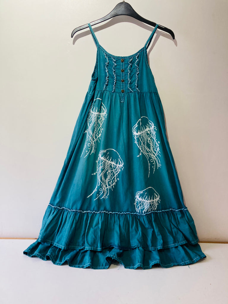 Hand dyed Jelly fish twirl dress - Age 9